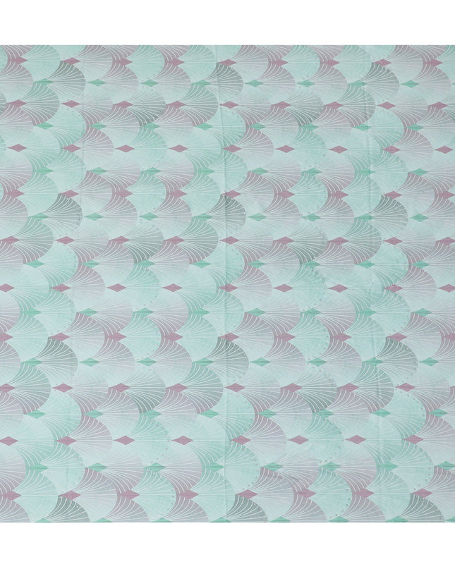 Chic Mint Green and Grey Synthetic Modal Satin Fabric with Abstract Design and Stone Work, 110 cm Width-20041