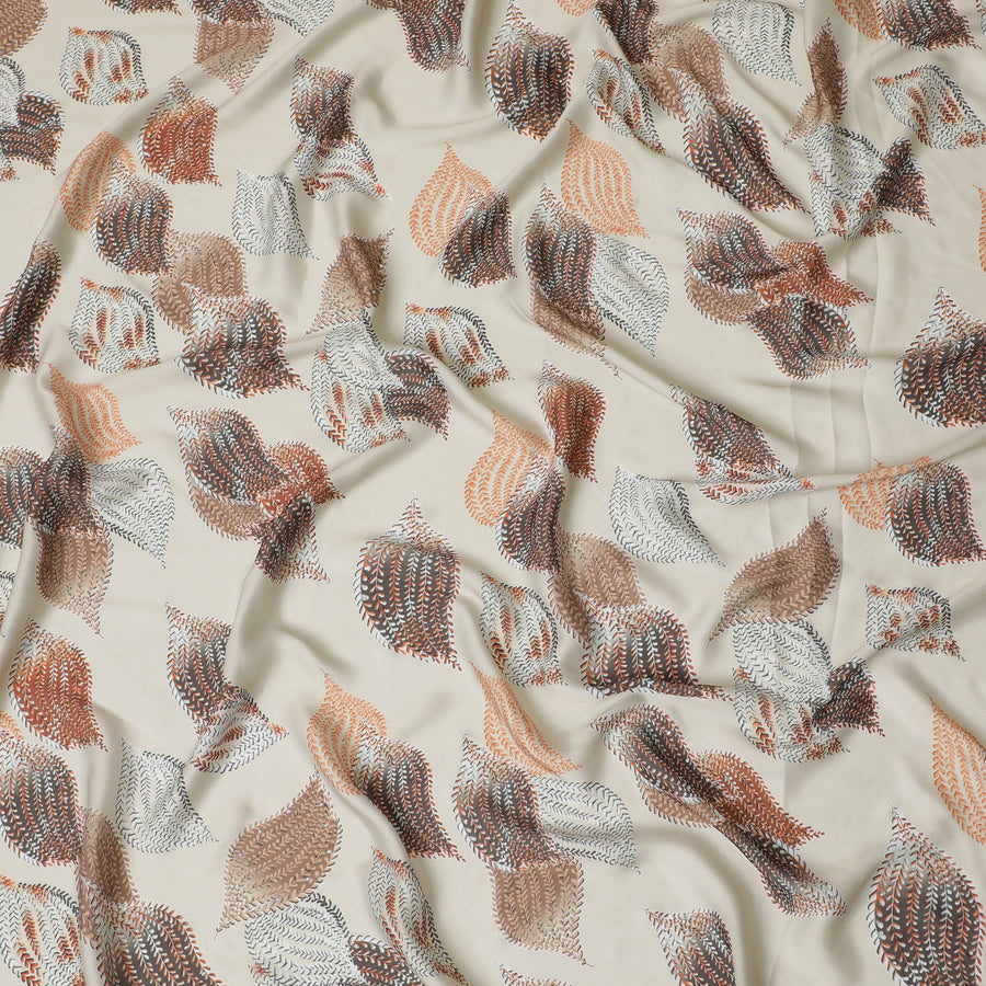 Stylish Cream and Brown Synthetic Modal Satin Fabric with Leaf Pattern and Stone Work, 110 cm Width-20042