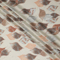 Stylish Cream and Brown Synthetic Modal Satin Fabric with Leaf Pattern and Stone Work, 110 cm Width-20042