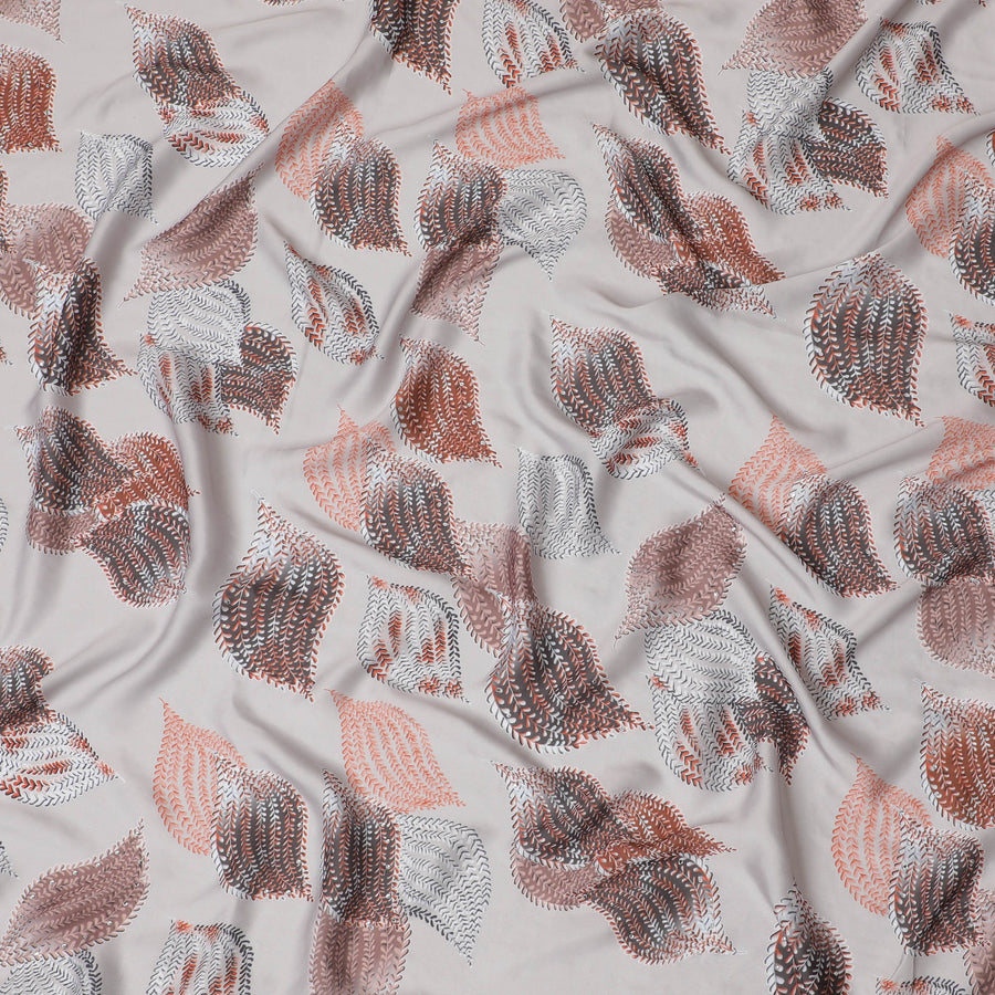 Modern Beige and Rust Synthetic Modal Satin Fabric with Leaf Pattern and Stone Work, 110 cm Width-20043