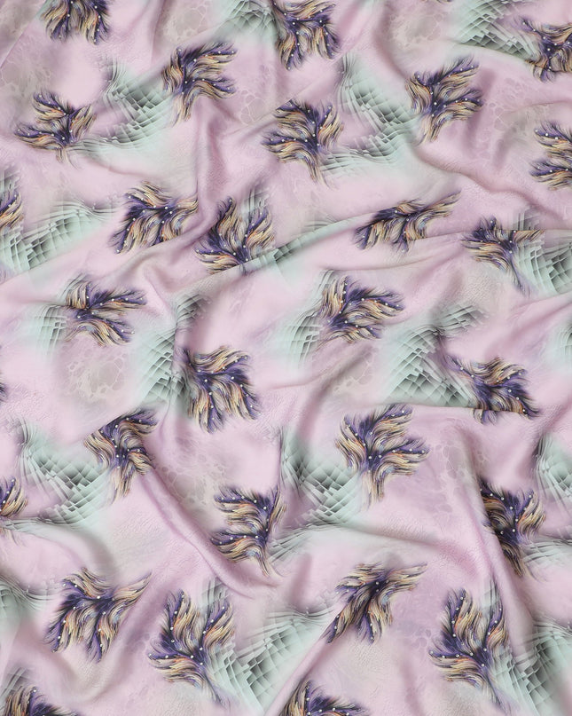 Stunning Lilac Synthetic Modal Satin Fabric with Abstract Design and Stone Work, 110 cm Width-20045