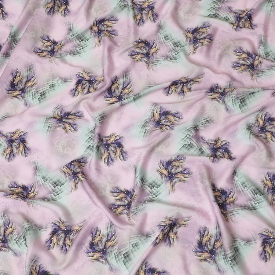 Stunning Lilac Synthetic Modal Satin Fabric with Abstract Design and Stone Work, 110 cm Width-20045 Regal Fabrics