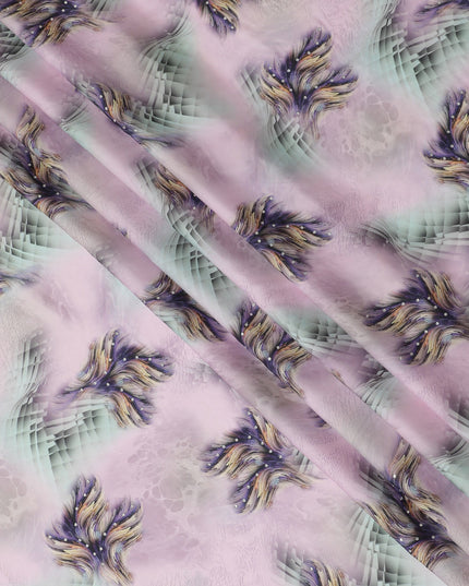 Stunning Lilac Synthetic Modal Satin Fabric with Abstract Design and Stone Work, 110 cm Width-20045