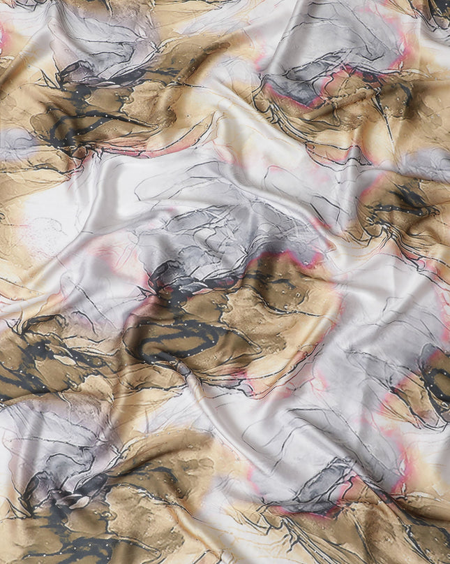 Elegant Marble Print Synthetic Modal Satin Fabric with Stone Work, 110 cm Width-20046