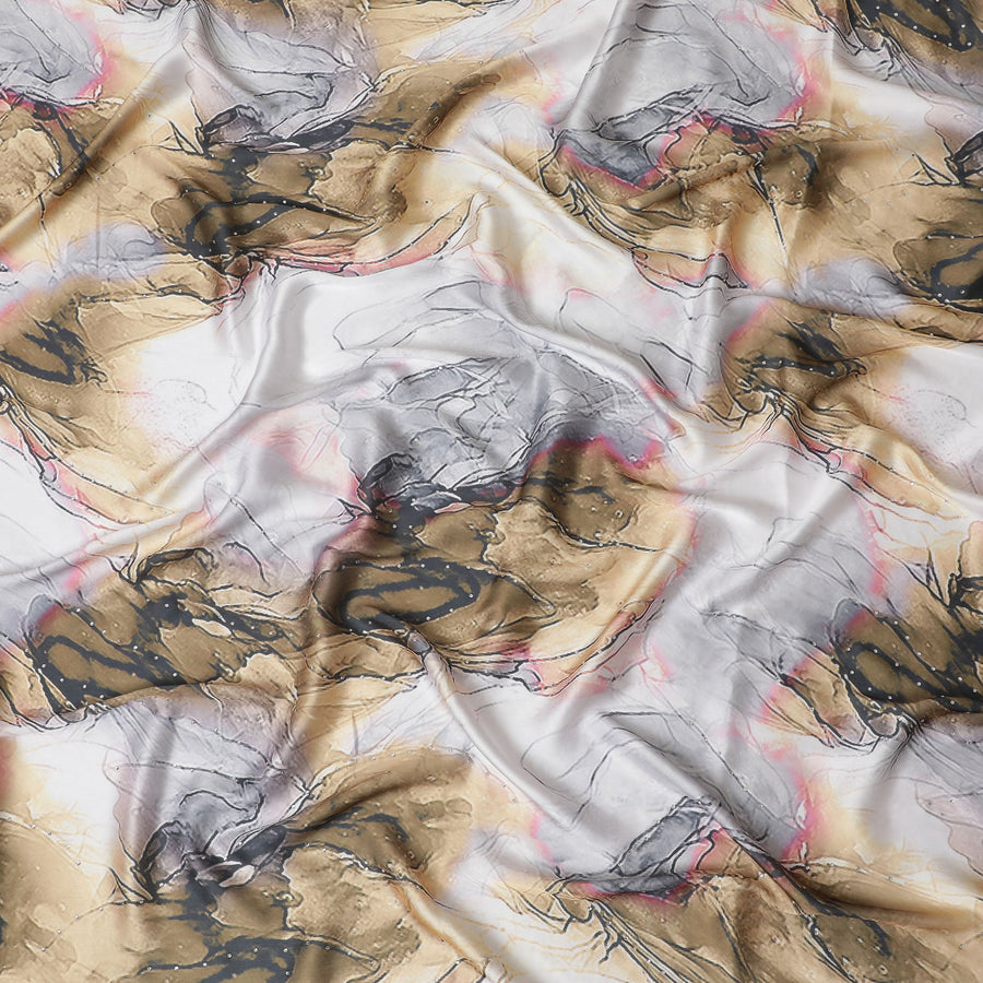 Elegant Marble Print Synthetic Modal Satin Fabric with Stone Work, 110 cm Width-20046