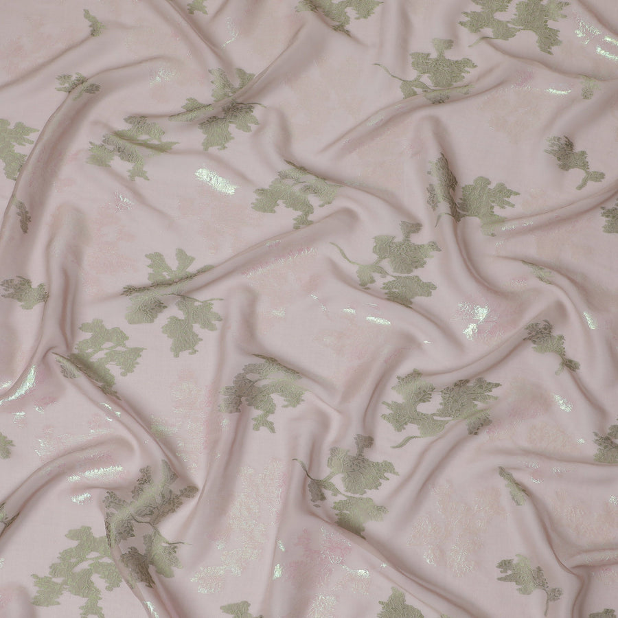 قماش شيفون حرير وردي أنيق مع تفاصيل لوركس فضية، عرض 110 سم - مستورد من كوريا الجنوبية - D20231