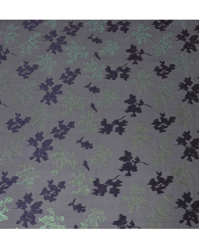 Black Silk Chiffon Fabric with Purple Lurex Floral Design, 110 cm Width - Imported from South Korea-D20232