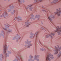 Soft Pink Silk Chiffon Fabric with Blue Lurex Floral Patterns, 110 cm Width - Imported from South Korea-D20233