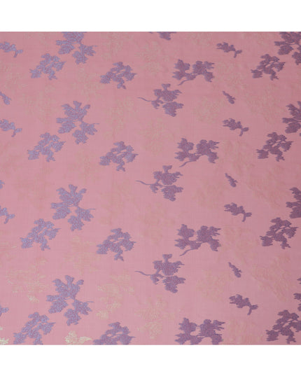 Soft Pink Silk Chiffon Fabric with Blue Lurex Floral Patterns, 110 cm Width - Imported from South Korea-D20233