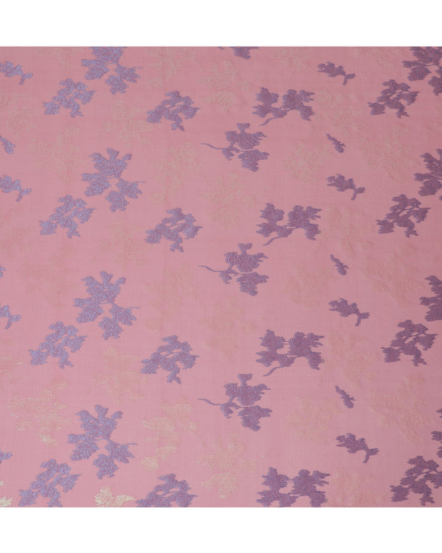 Soft Pink Silk Chiffon Fabric with Blue Lurex Floral Patterns, 110 cm Width - Imported from South Korea-D20233