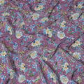 قماش كريب بنفسجي مع طبعة زهور باللونين الأزرق والأبيض، زخارف حجرية، عرض 110 سم - مستورد من الهند-D20252