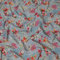 Soft Sky Grey Crepe Fabric with Multicolored Floral Embroidery and Stone Work, 110 cm Width - Imported from India-D20253