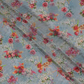 Soft Sky Grey Crepe Fabric with Multicolored Floral Embroidery and Stone Work, 110 cm Width - Imported from India-D20253