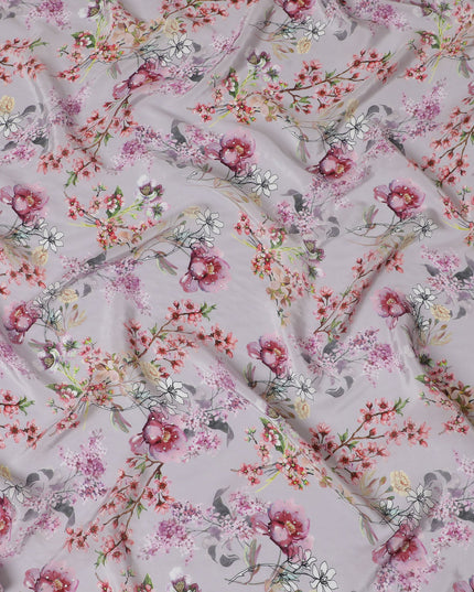 Delicate Blush Crepe Fabric with Vibrant Floral Print and Stone Accents, 110 cm Width - Imported from India-D20254