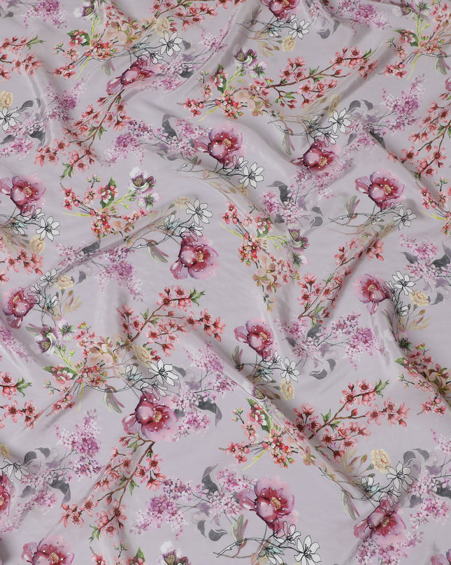 Delicate Blush Crepe Fabric with Vibrant Floral Print and Stone Accents, 110 cm Width - Imported from India-D20254