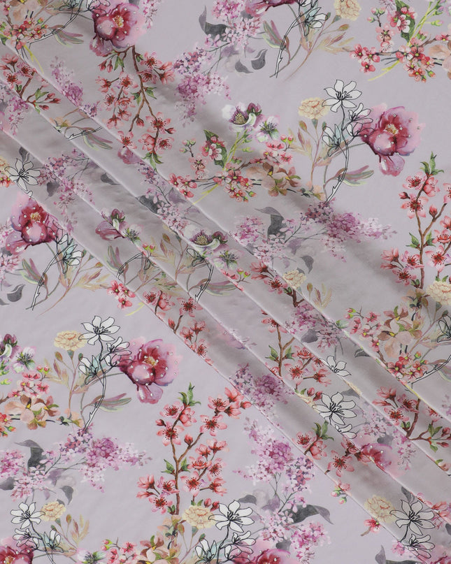 Delicate Blush Crepe Fabric with Vibrant Floral Print and Stone Accents, 110 cm Width - Imported from India-D20254