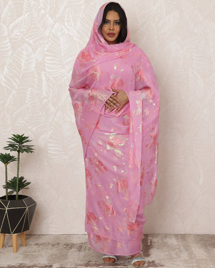 Soft Pink Sudanese Thobe Fabric in Silk Chiffon with Metallic Lurex, 4.5 Meters, 110 cm Width-D20353