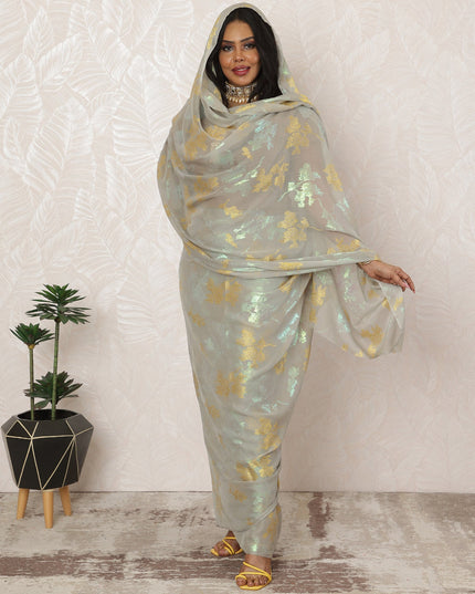 Elegant Grey Sudanese Thobe Fabric in Silk Chiffon with Metallic Lurex, 4.5 Meters, 110 cm Width-D20354