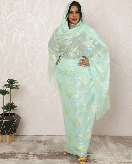 Light Mint Sudanese Thobe Fabric in Silk Chiffon with Metallic Lurex, 4.5 Meters, 110 cm Width-D20356