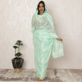 Light Mint Sudanese Thobe Fabric in Silk Chiffon with Metallic Lurex, 4.5 Meters, 110 cm Width-D20356