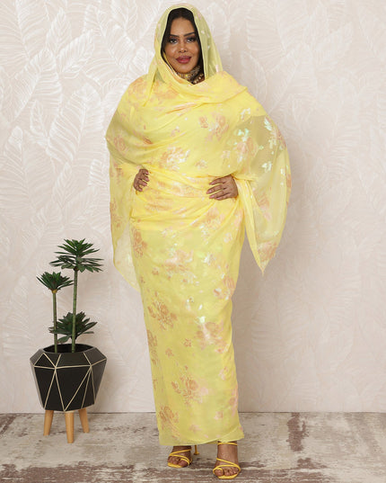 Bright Yellow Sudanese Thobe Fabric in Silk Chiffon with Metallic Lurex, 4.5 Meters, 110 cm Width-D20358