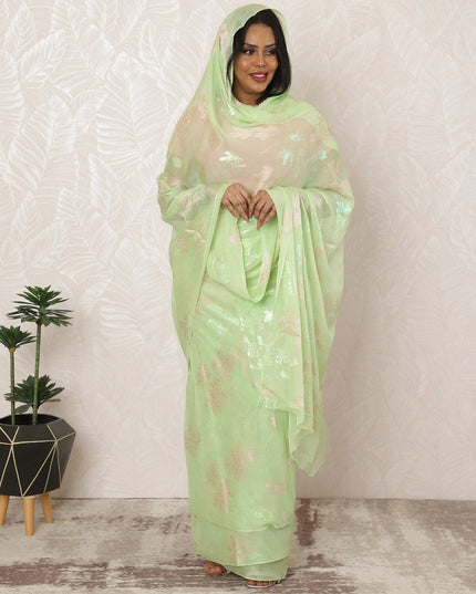 Pastel Green Sudanese Thobe Fabric in Silk Chiffon with Metallic Lurex, 4.5 Meters, 110 cm Width-D20359