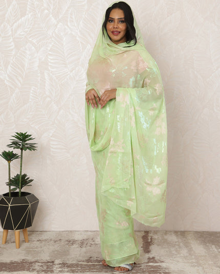 Pastel Green Sudanese Thobe Fabric in Silk Chiffon with Metallic Lurex, 4.5 Meters, 110 cm Width-D20359