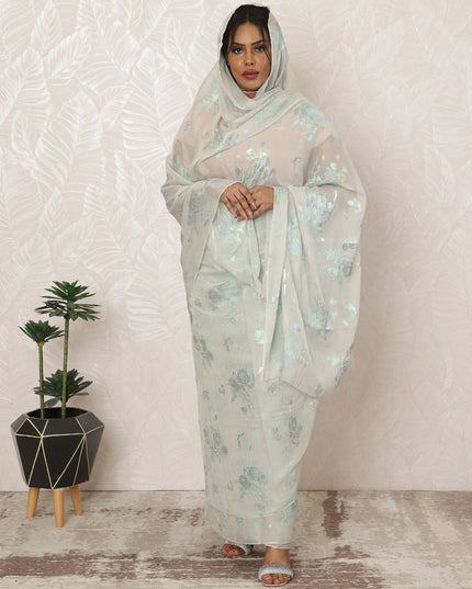 Light Grey Sudanese Thobe Fabric in Silk Chiffon with Metallic Lurex, 4.5 Meters, 110 cm Width-D20360