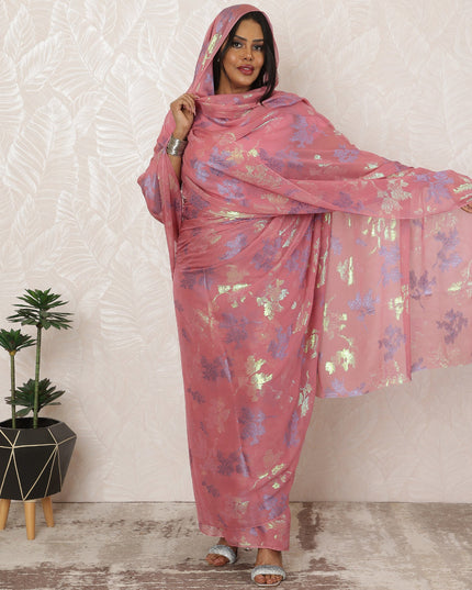 Rose Pink Sudanese Thobe Fabric in Silk Chiffon with Metallic Lurex, 4.5 Meters, 110 cm Width-D20361