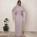 Soft Lilac Sudanese Thobe Fabric in Synthetic Chiffon with Stone Work, 4.5 Meters, 110 cm Width-D20366