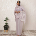 Soft Lilac Sudanese Thobe Fabric in Synthetic Chiffon with Stone Work, 4.5 Meters, 110 cm Width-D20366