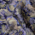 Deep Blue Viscose Crepe Printed Fabric with Lavender Floral Design, 110 cm Width-D20455