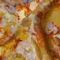 Golden Yellow Viscose Crepe Printed Fabric with Orange and White Floral Design, 110 cm Width-D20456