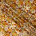 Golden Yellow Viscose Crepe Printed Fabric with Orange and White Floral Design, 110 cm Width-D20456