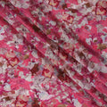 Hot Pink Viscose Crepe Printed Fabric with White and Red Floral Design, 110 cm Width-D20458