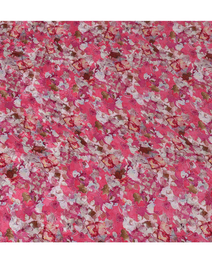 Hot Pink Viscose Crepe Printed Fabric with White and Red Floral Design, 110 cm Width-D20458