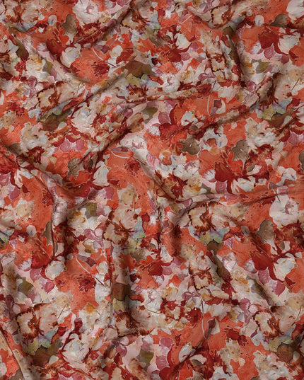 Terracotta and Cream Viscose Crepe Printed Fabric with Floral Design, 110 cm Width-D20461