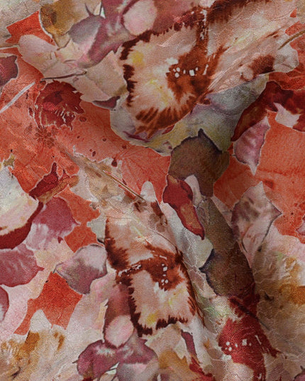 Terracotta and Cream Viscose Crepe Printed Fabric with Floral Design, 110 cm Width-D20461