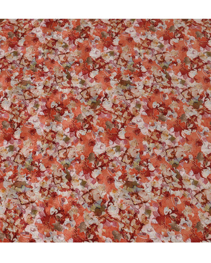 Terracotta and Cream Viscose Crepe Printed Fabric with Floral Design, 110 cm Width-D20461