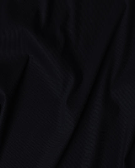 Jet Black 100% Cotton Tuxedo Shirting Fabric with Subtle Striped Texture, 150 cm Width, Made in Switzerland-D20466