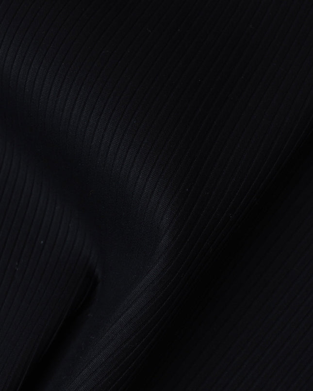 Jet Black 100% Cotton Tuxedo Shirting Fabric with Subtle Striped Texture, 150 cm Width, Made in Switzerland-D20466