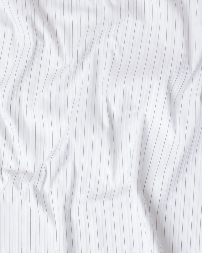 Classic White 100% Cotton Tuxedo Shirting Fabric with Fine Pinstripes, 150 cm Width, Made in Switzerland-D20467