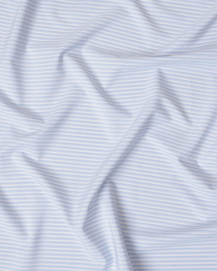 Sky Blue and White Striped 100% Cotton Shirting Fabric, 150 cm Width, Made in Italy-D20470