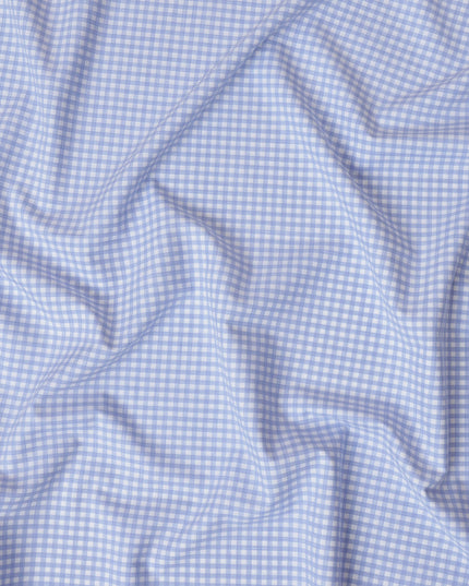 Light Blue and White Gingham Check 100% Cotton Shirting Fabric, 150 cm Width, Made in Italy-D20472