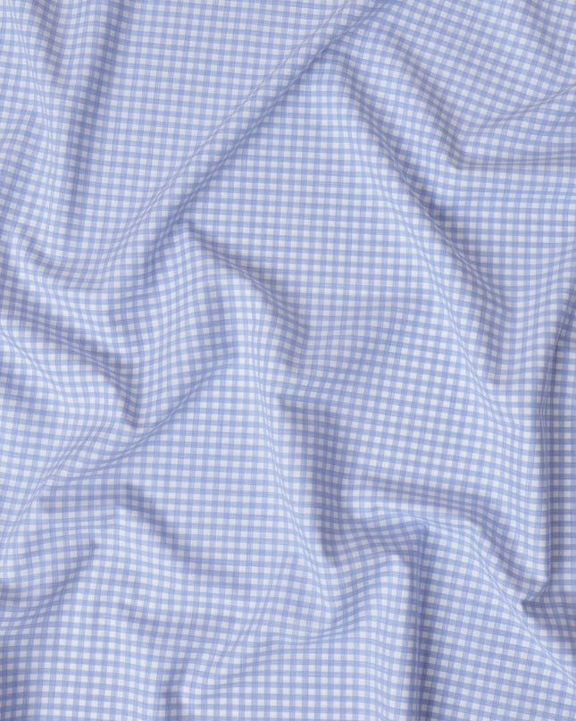 Light Blue and White Gingham Check 100% Cotton Shirting Fabric, 150 cm Width, Made in Italy-D20472