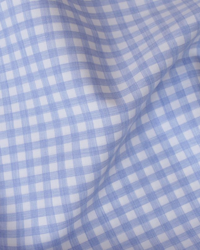 Light Blue and White Gingham Check 100% Cotton Shirting Fabric, 150 cm Width, Made in Italy-D20472