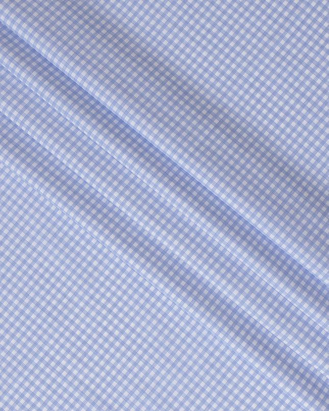 Light Blue and White Gingham Check 100% Cotton Shirting Fabric, 150 cm Width, Made in Italy-D20472