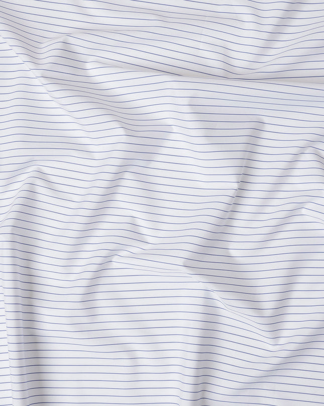 White and Navy Blue Fine Striped 100% Cotton Shirting Fabric, 150 cm Width, Made in Italy-D20473