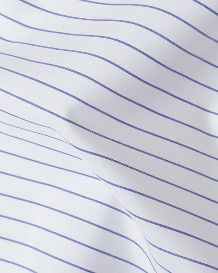 White and Navy Blue Fine Striped 100% Cotton Shirting Fabric, 150 cm Width, Made in Italy-D20473