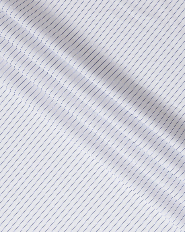 White and Navy Blue Fine Striped 100% Cotton Shirting Fabric, 150 cm Width, Made in Italy-D20473